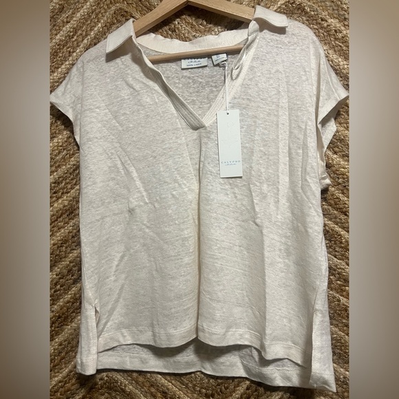 Calypso St.Barth Women's 100% Linen 
V Neck Short Sleeve Blouse,Size L,NWT - Picture 1 of 9